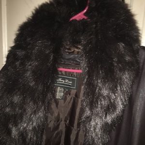 Womens Terry lewis Leather Trench Coat with Fur